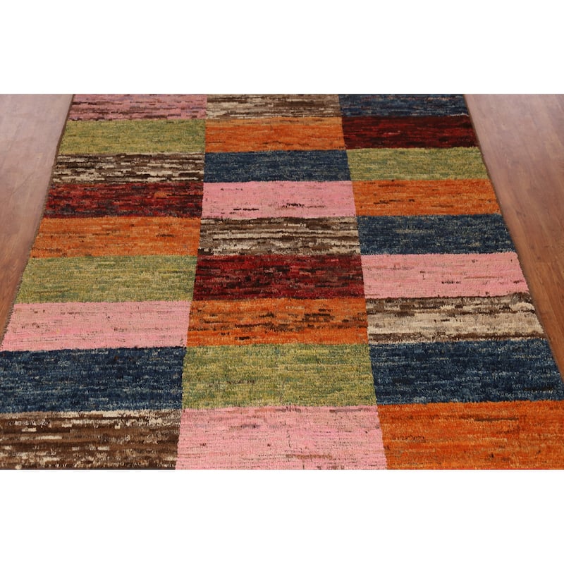 Checkered Moroccan Area Rug Hand-Knotted Wool Carpet - 6'8" x 9'11"
