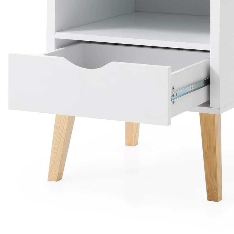 Farmhouse White Solid Wood Nightstand, End Table with 1 Drawer and 1 Storage Shelf - 19" L x 19" W x 22" H