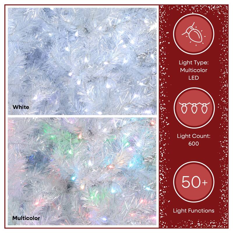 National Tree Company 7.5 ft Pre-Lit Crystal Pine Full Artificial Christmas Tree, 600 LED Lights, Includes Stand, Silver