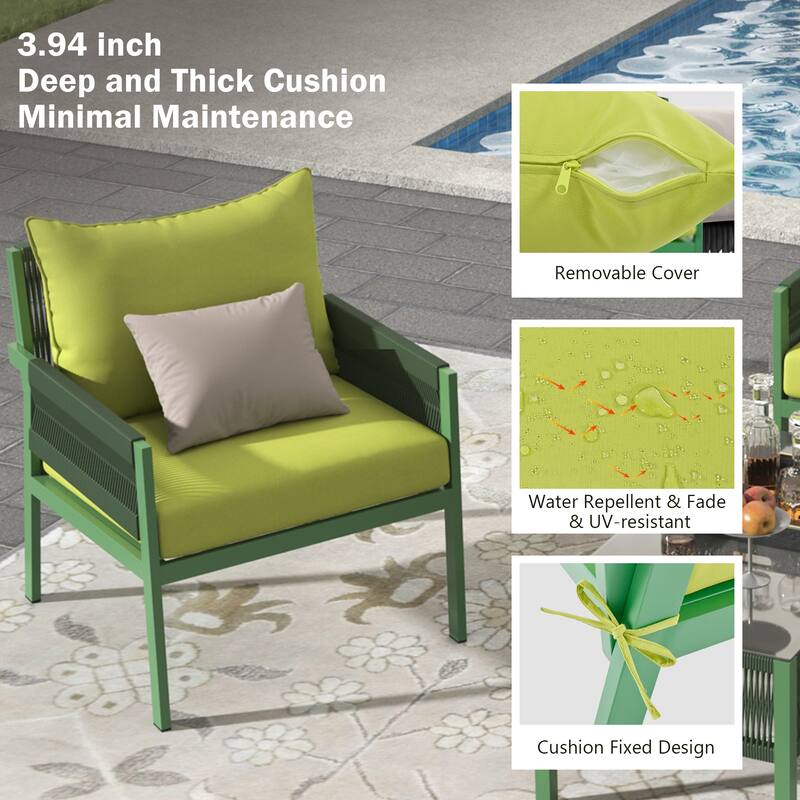 4-Piece Patio Furniture Set, Outdoor Garden Conversation Set with Tempered Glass Table, Deep Seating and Thick Cushion