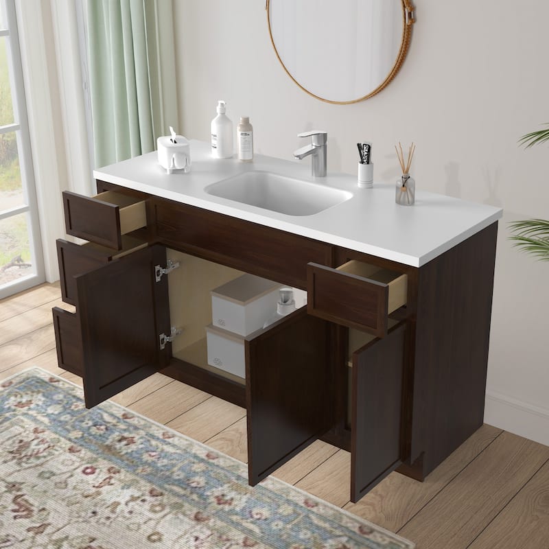 Vanity Art 57" Birch Freestanding Bathroom Vanity Cabinet without Top