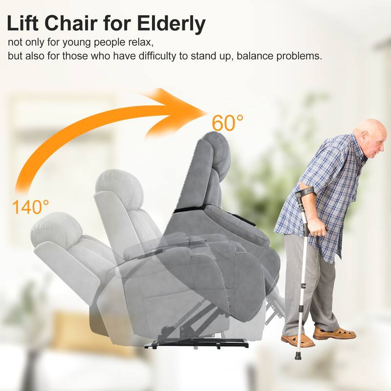 Elderly-Friendly Power Lift Recliner with Remote Control, Spacious Seat, Side Pocket, and Adjustable Angles
