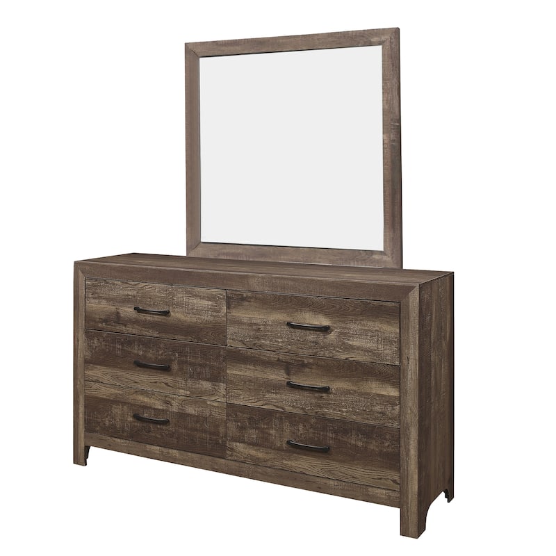 Ko Four Piece California King Size Bedroom Set, Panel Detailings, Black Metal Handles, Rustic Brown