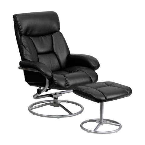 Offex Contemporary Black Leather Recliner And Ottoman With Metal Base [OF-BT-70230-BK-CIR-GG]