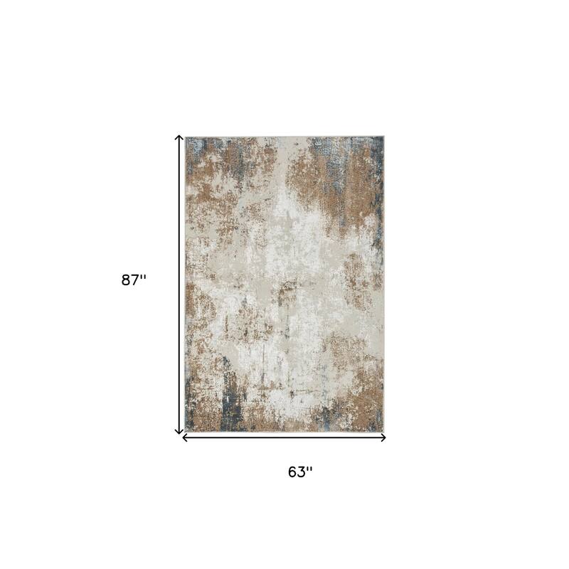 Kegib Power Loomed Distressed Abstract Modern Non Skid Stain Resistant Area Rug By HomeRoots - 87' X '63' X '0.39