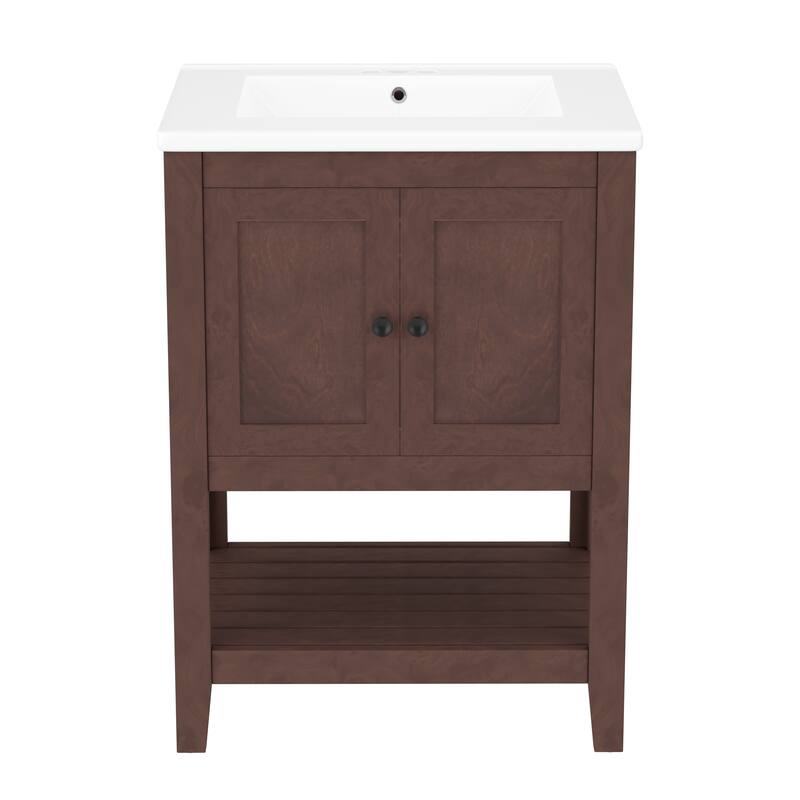 Bathroom Vanity with Sink, Small Storage Cabinet with 2 Soft Closing Doors, Sink Vanity with Solid Wood Frame