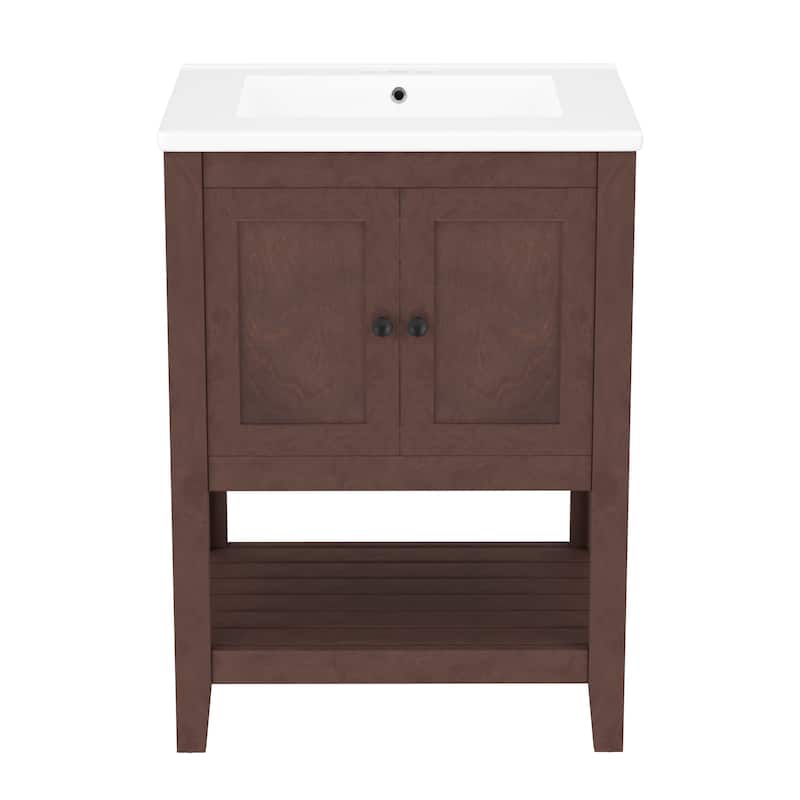GDFStudio - Genevieve 24" Modern Bathroom Vanity with Ceramic Sink and Solid Wood Frame, Open Shelf Design