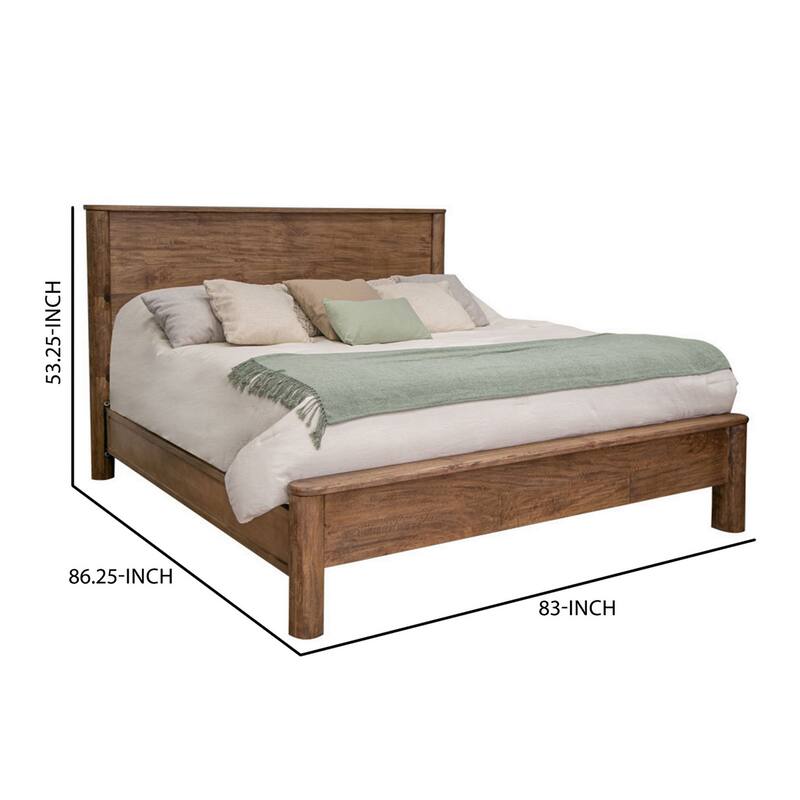 Olum King Size Bed, Mango Wood, Grain Details, Rounded Edges, Rustic Brown