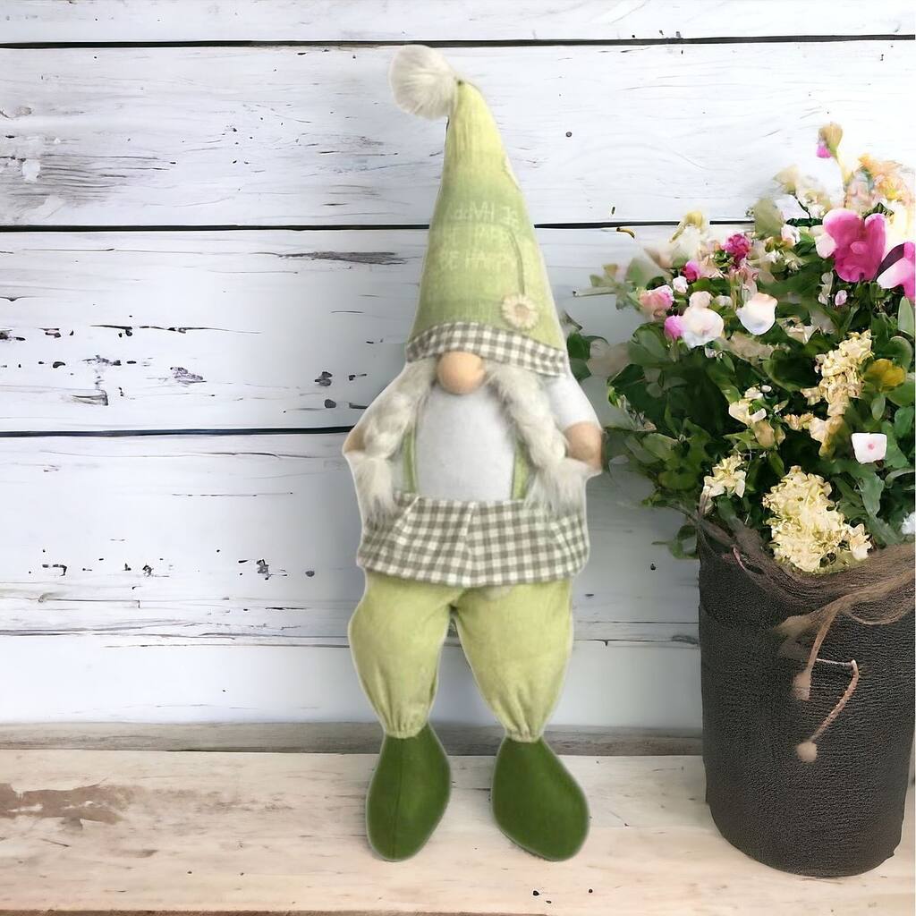 HomeRoots 30" Green and White Fabric Sitting Gnome - 12.5' X '29.9' X '16.5