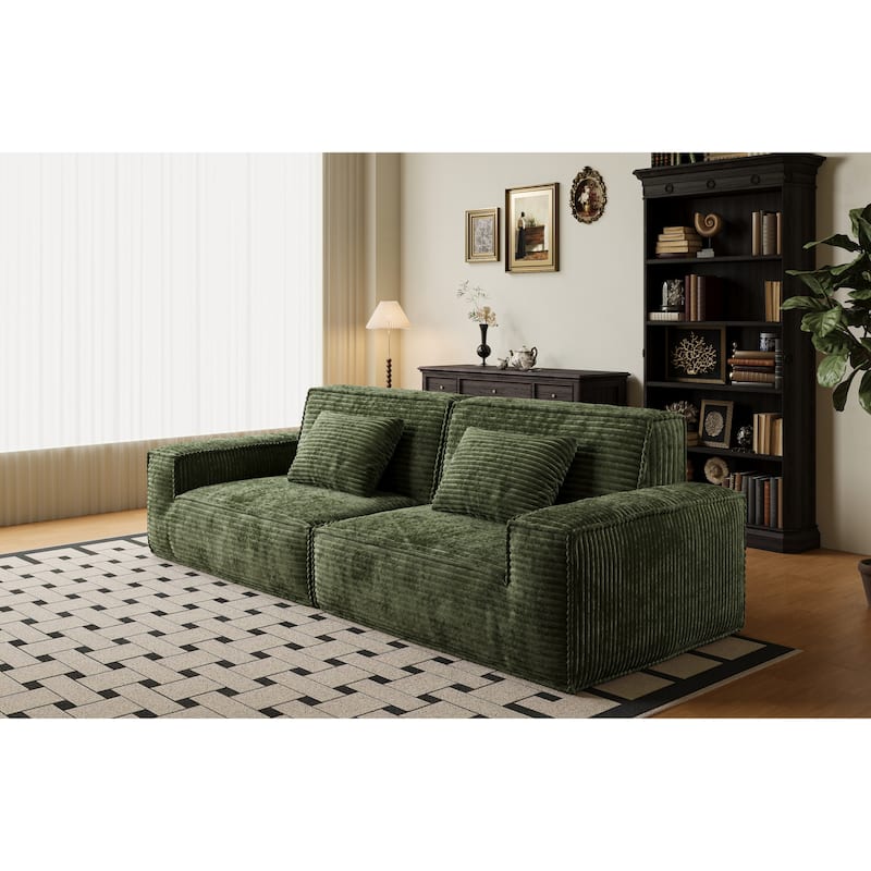 Anmytek Extra Large Modern Striped Fabric Green Sofa - Full Sponge High Rebound Vacuum Compressed