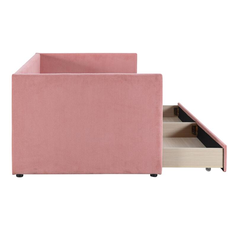 Elegant Twin Corduroy Daybed with Drawers, Sturdy Plywood Frame, Upholstered Tufted Headboard, Ideal for Small Spaces