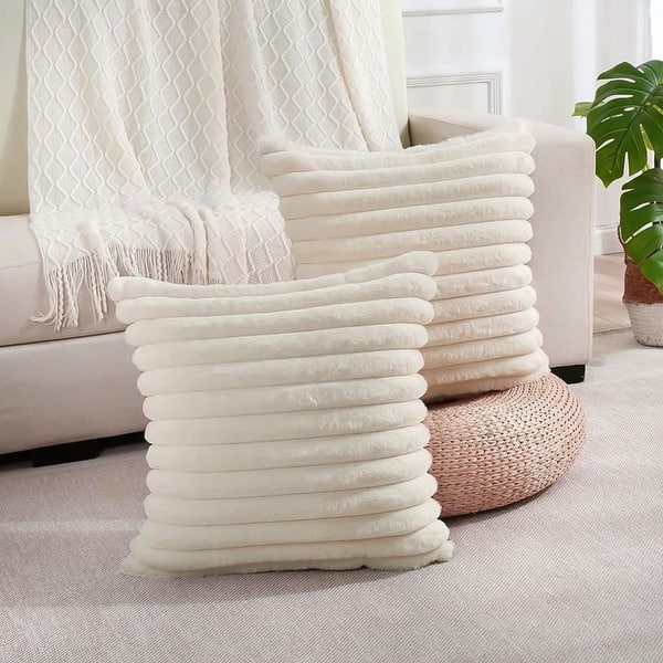Modern Stripe Faux Fur Square Throw Pillows (Set of 2)