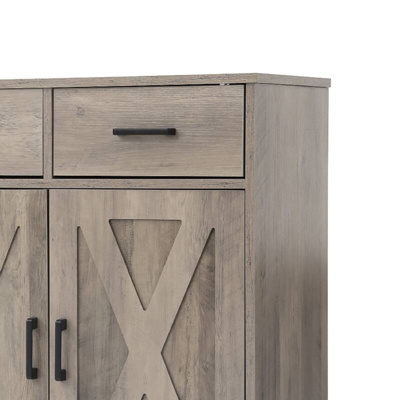 Barn Door Buffets Storage Cabinet Sideboards with 3 Drawers