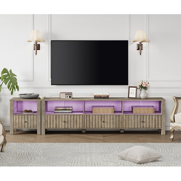 WAMPAT TV Stand with LED Light, Vintage Grey Modern