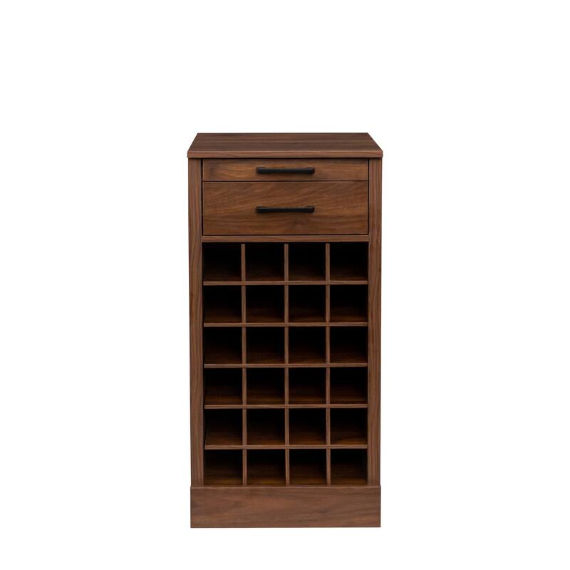 28-Bottle Wine Bar Cabinet - Modular Storage with 35.43" Hutch - Walnut Brown