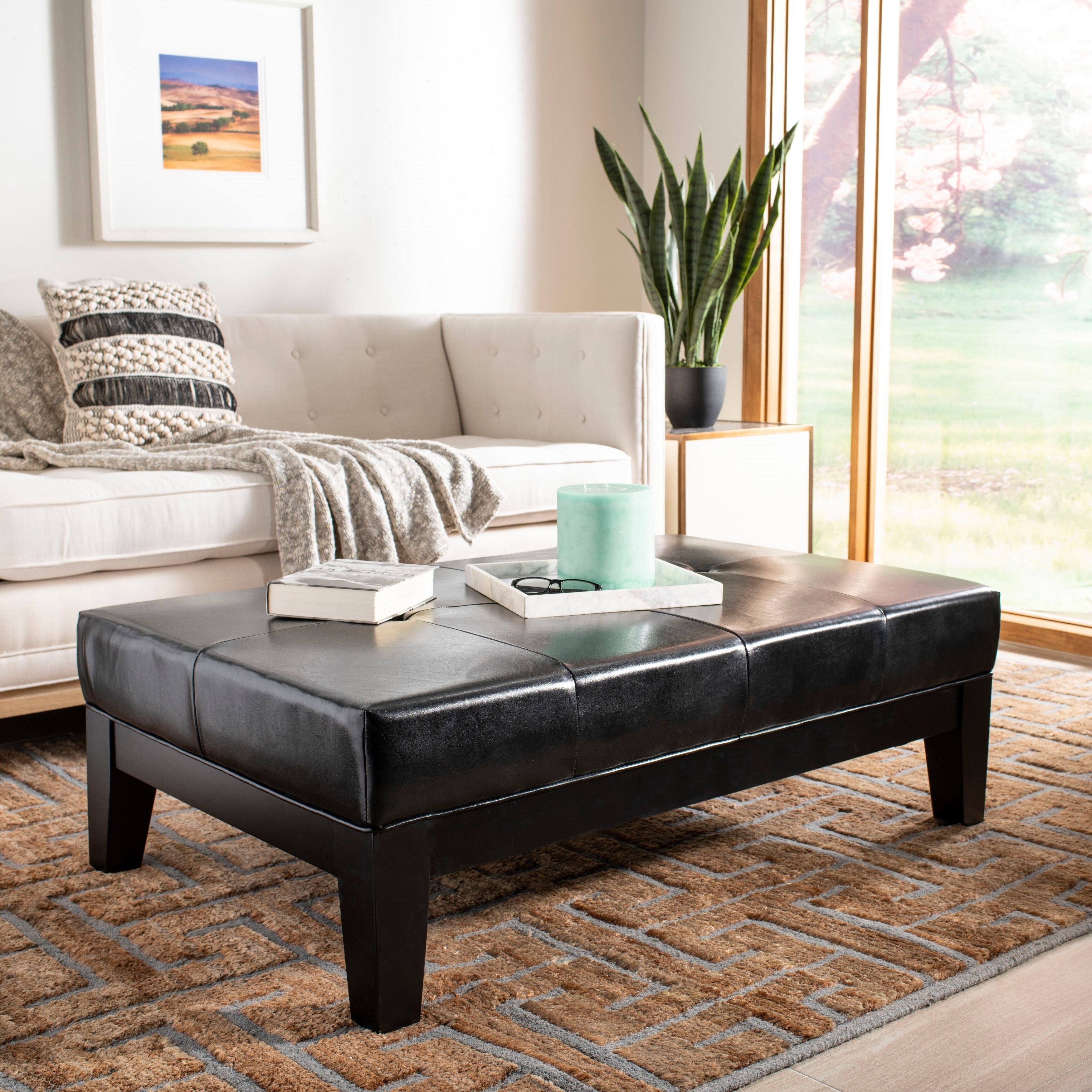 Shop Safavieh Black Beech Wood And Bicast Leather Cocktail Ottoman