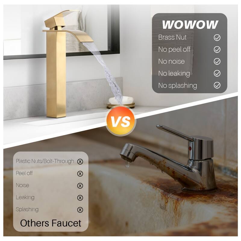 WOWOW Single Handle Single Hole Waterfall Bathroom Vessel Faucet
