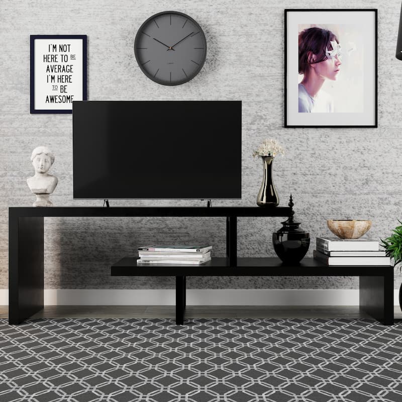 Orford Minimalist Modern MDF Wooden Shelves TV Console Entertainment Stand with Iron Legs Low Maintenance