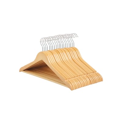20 Natural Wood Coat Hangers with Shoulder Contour and Swivel Hook for Closet Organization - 17.5”W x 9.1”H
