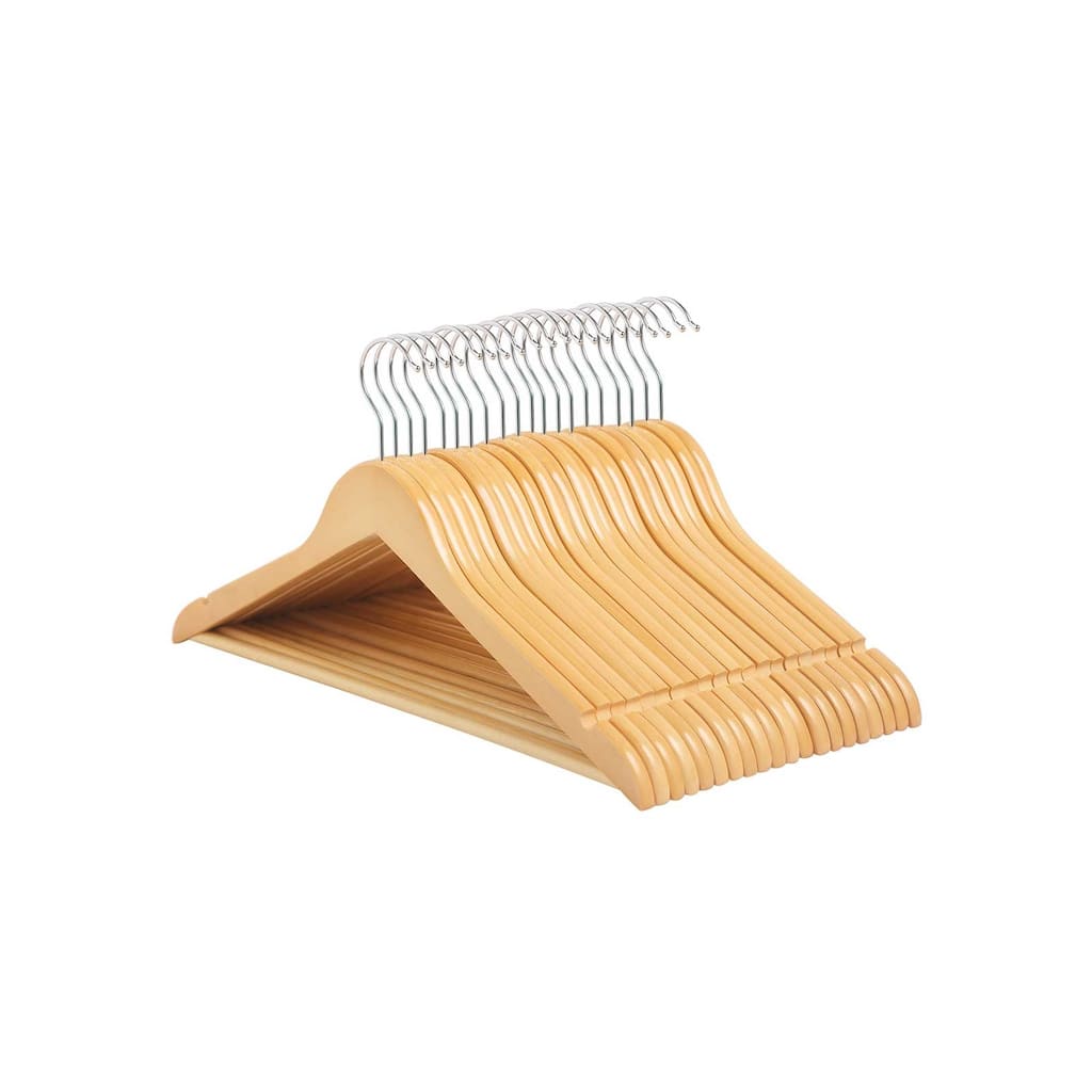 20 Natural Wood Coat Hangers with Shoulder Contour and Swivel Hook for Closet Organization - 17.5”W x 9.1”H