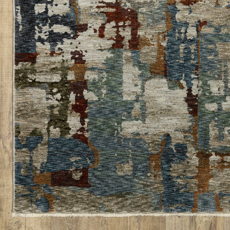 Style Haven Hendrix Industrial Abstract Blue/ Multi Fringe Edge Area Rug