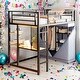 preview thumbnail 1 of 38, Twin Size Sturdy Metal Loft Bed Frame with Desk,Wardrobe Black