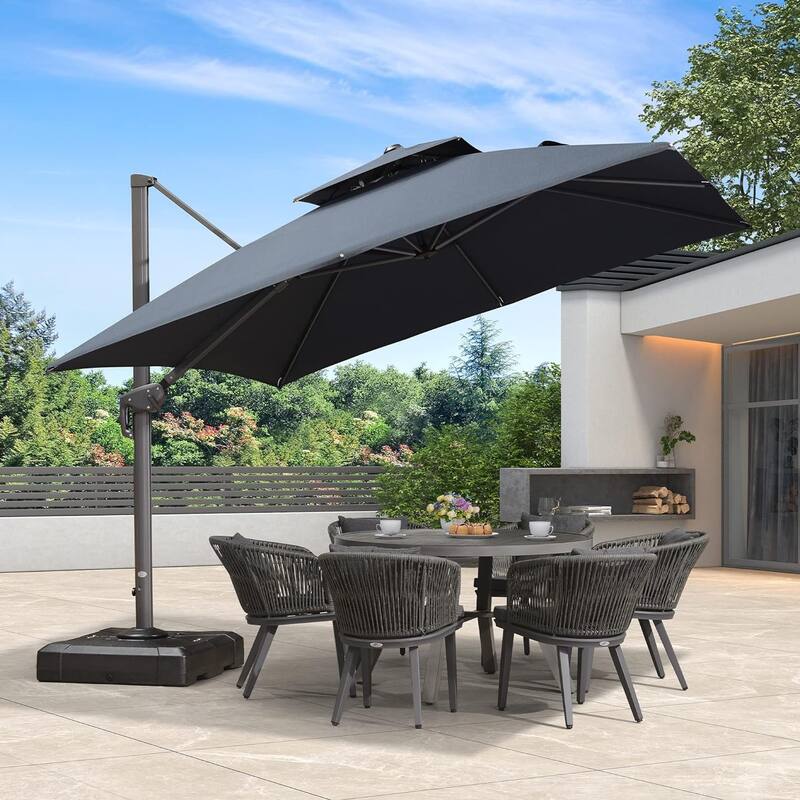 PURPLE LEAF Double Top Stylish Patio Cantilever Umbrella - 10ft-Dark Grey