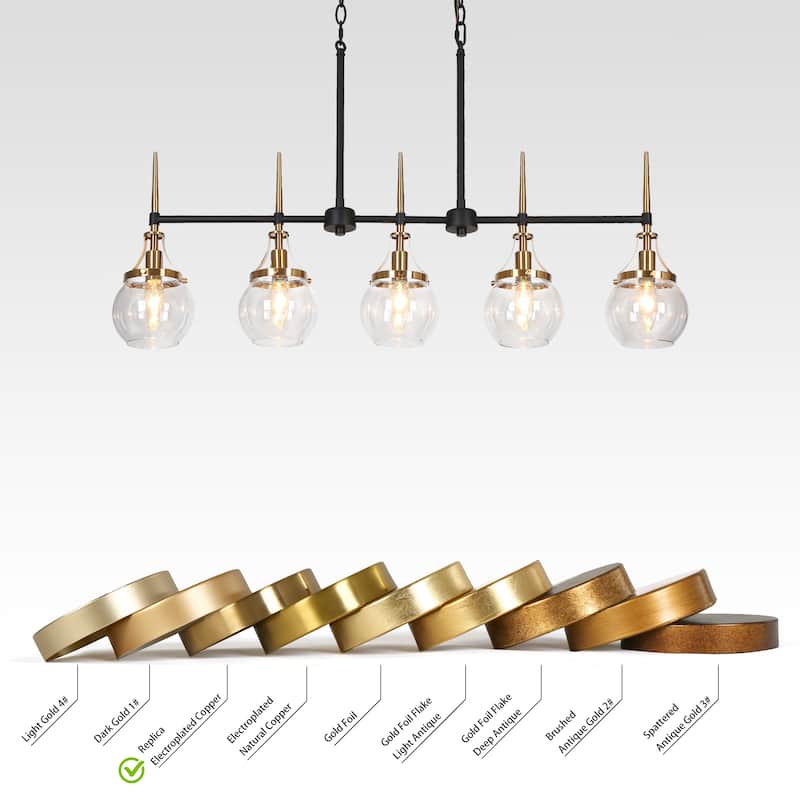 Beta Modern 5-Light Linear Glass Chandelier Black Gold Kitchen Island Light for Dining Room - 36'' L x 4.9'' W x 20.2'' H