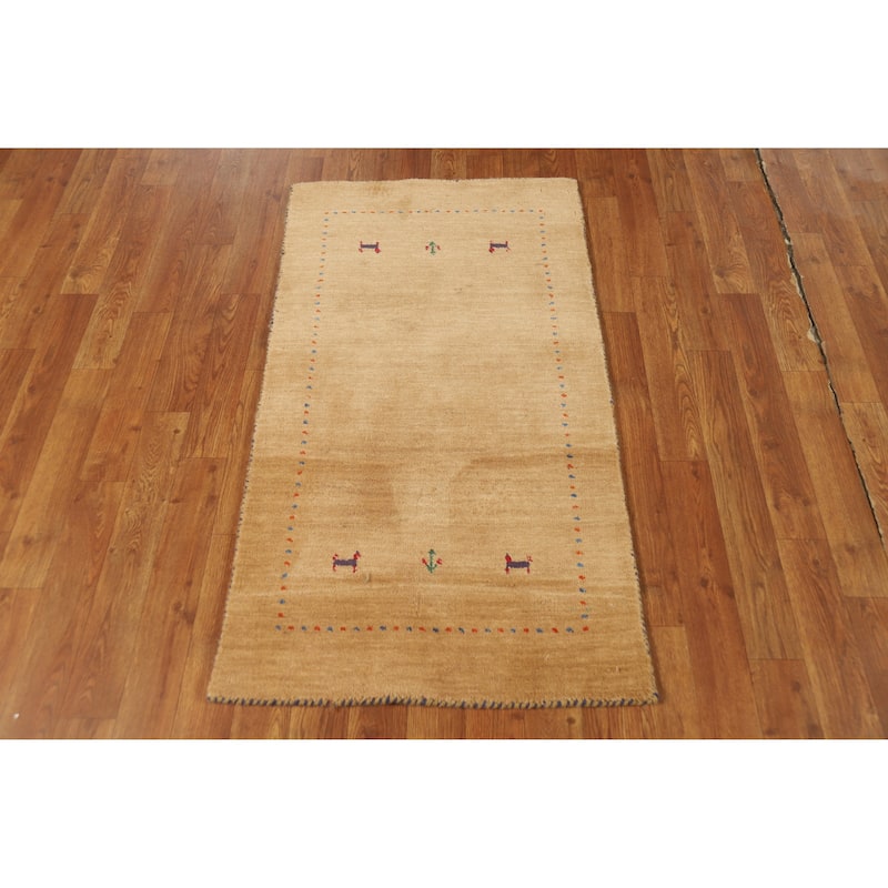 Hand Knotted Oriental 100% Wool Carpet Tribal Animal Pictorial Brown Gabbeh Area Rug - 3' 10'' X 2' 1''