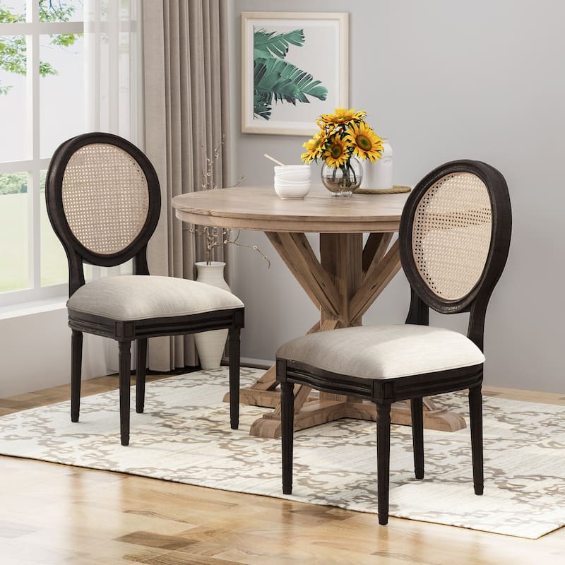 Govan Wooden Dining Chairs with Cushions (Set of 2) by Christopher Knight Home - Beige + Natural + Dark Brown