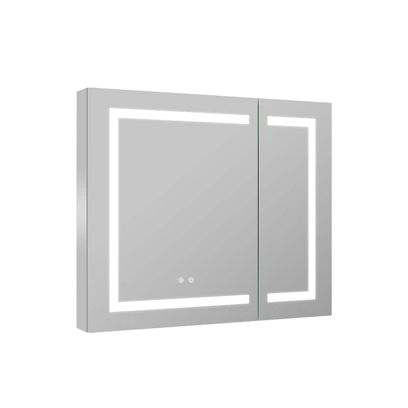 30" H Recessed or Surface LED Mirror Cabinet with Adjustable Glass Shelves,Defogger, Dimmer And Outlets & USB Ports