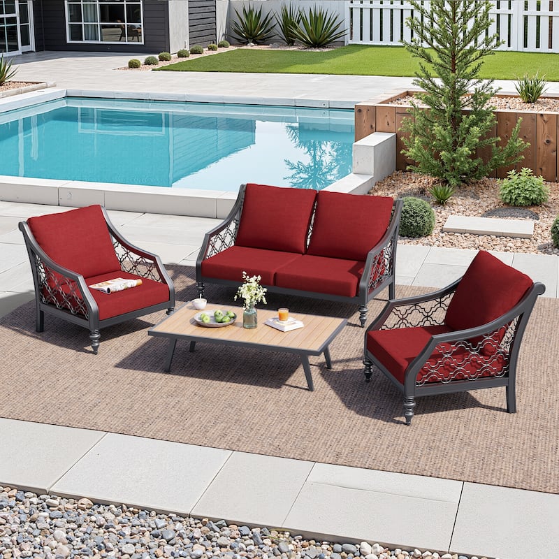 27.6 in x 24.4 in Crestlive Products Outdoor Deep Seat Cushion Chair Set - 4PC - CHILI