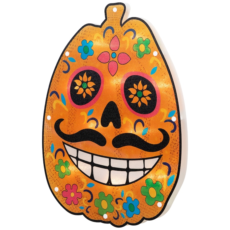 Lighted Sugar Skull Jack O' Lantern Day of the Dead Window Silhouette - 15"