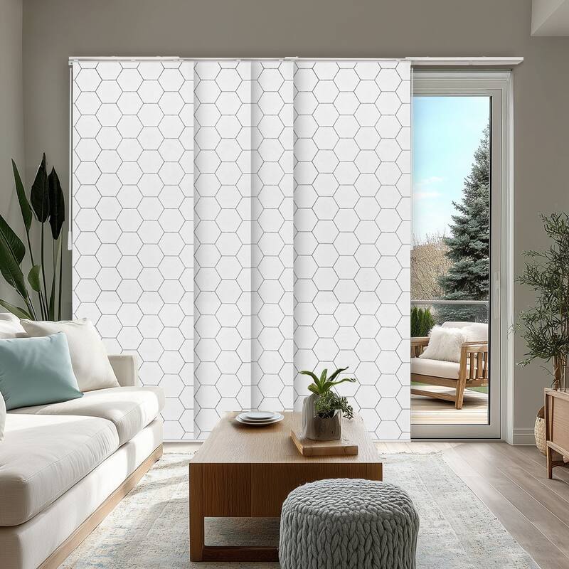 CHICOLOGY Adjustable Sliding Panels, 4-Rail Track, for Large Windows - Up to 86"W X 96"H - Hexagon (Privacy)