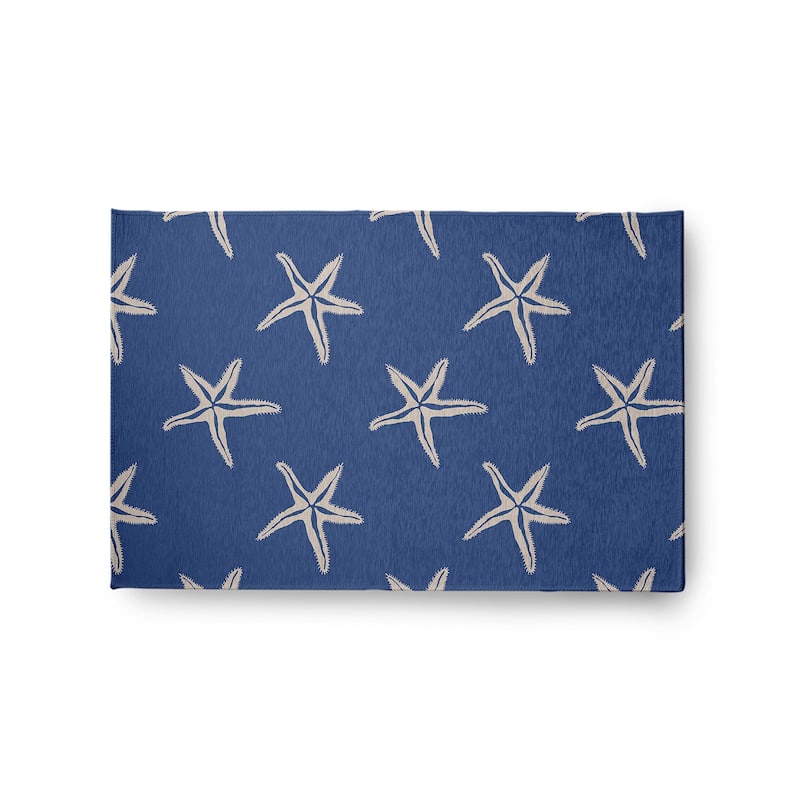 Starfish Beach Style Chenille Area Rug - Nautical Navy - 24" 36"