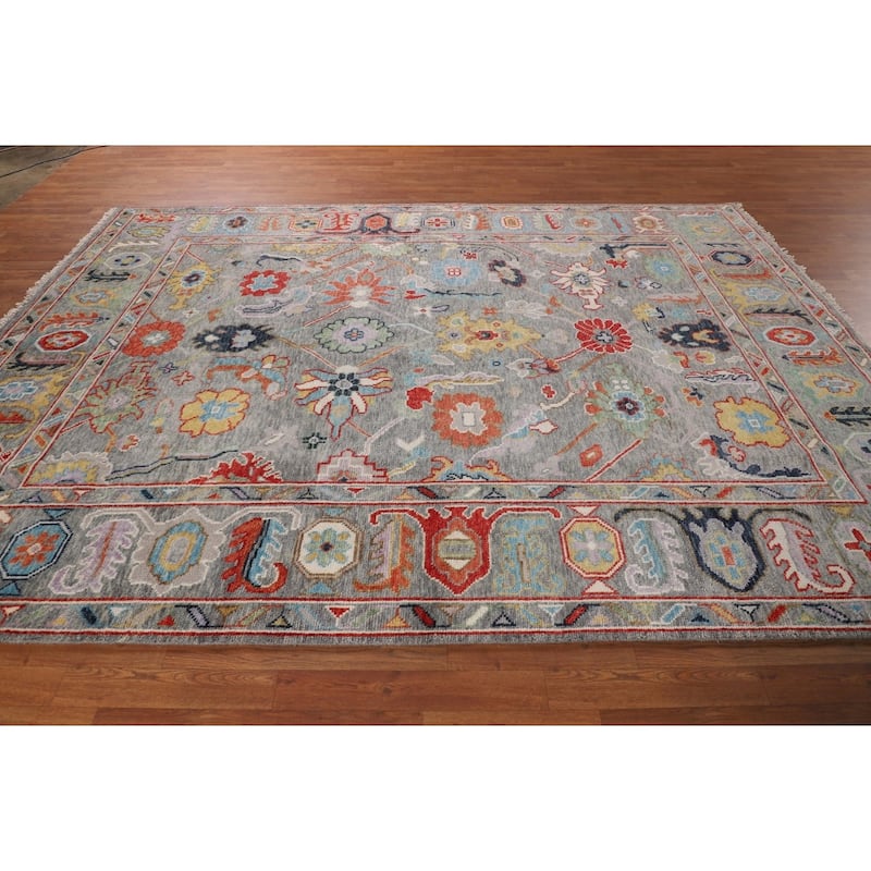 Transitional Gray Oushak Oriental Area Rug Hand-Knotted Wool Carpet - 7'9"x 10'4"