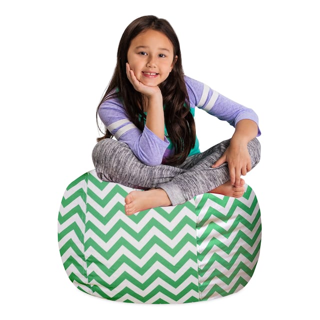 Kids Bean Bag Chair, Big Comfy Chair - Machine Washable Cover - 27 Inch Medium - Pattern Chevron Green and White
