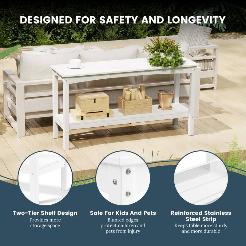 Laguna Hdpe All Weather Outdoor Patio Two Shelf Table