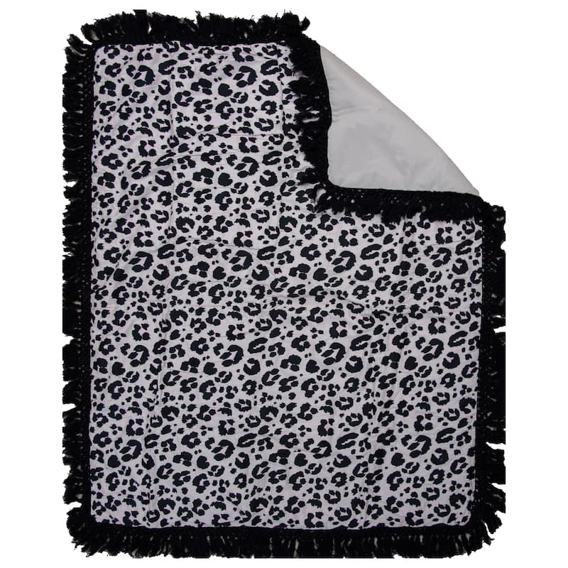 Rizzy Home Tatum Leopard Print Fringe Crib Quilt - 38" X 50" - Black