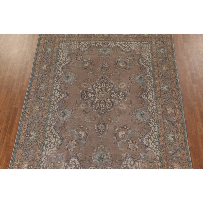 Over-Dyed Brown Tabriz Persian Vintage Area Rug Handmade Wool Carpet - 8'3"x 11'9"