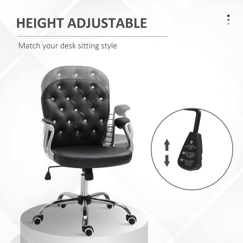 Ergonomic Leather Office Chair with Button Tufted Design, Padded Armrests, and Adjustable Height for Home Office