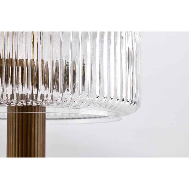 Trinia Antique Bronze Candle Stick Table Lamp with Ribbed Glass Crystal Drum Shade
