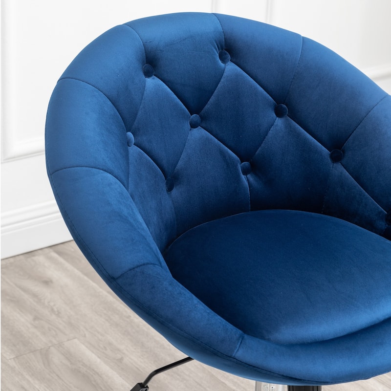 Blue Modern 28.25" Velvet Swivel Button Tufted Accent Chair with Hydraulic Base