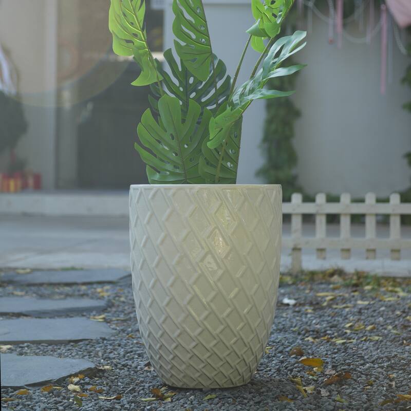 Handmade White Ceramic Planter Pot 16.54" W x 21.26" H, Large Indoor Outdoor Flower Pot for Potted Plants