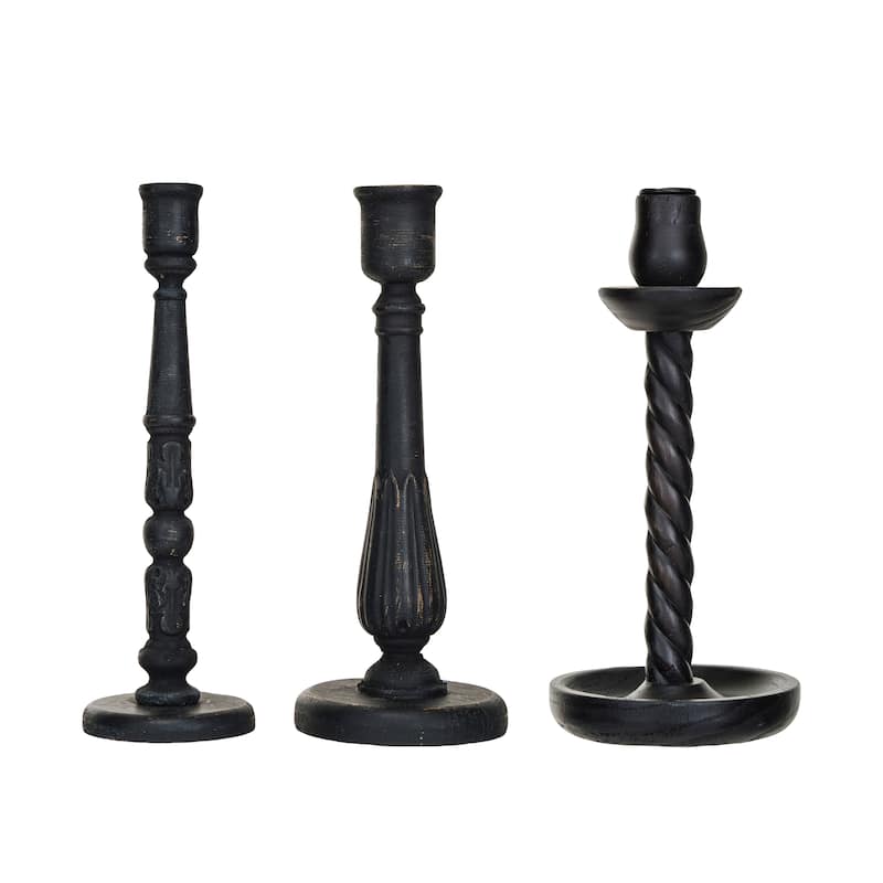 Wood Taper Candle Holders, Set of 3 - 3.9"L x 3.9"W x 12.4"H
