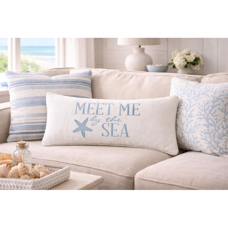 12" x 24" Meet Me At The Sea Embroidered Throw Pillow