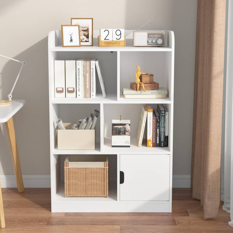 Kids Bookcase, Bookshelf with 6 Compartments, Freestanding Shelves and Cube Organizer - White