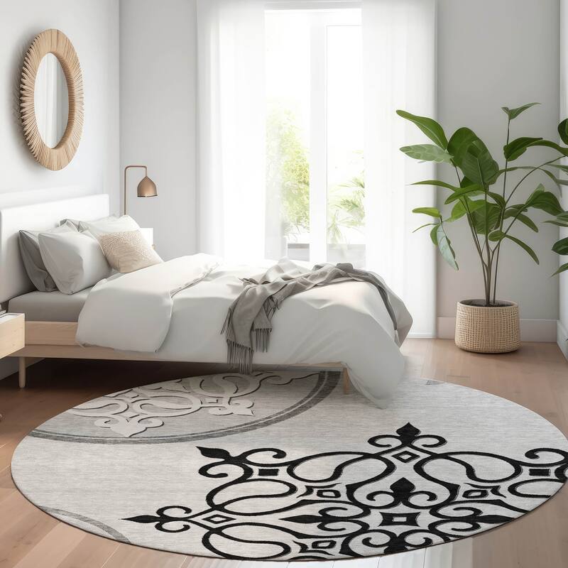 Premium Washable Super Soft Transitional Scroll Mayfield Rug - Gray - 8' x 8'