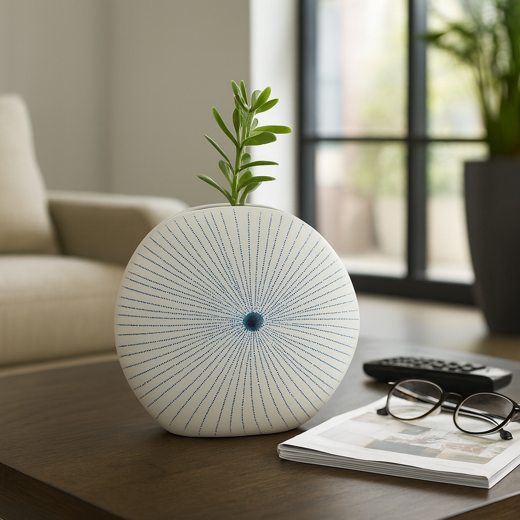 Round Shell Ceramic Flower Vase for Living Room Table Decor