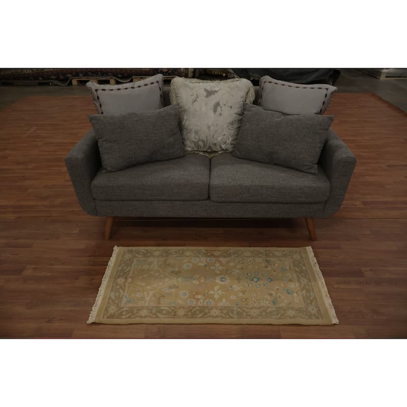 Hand Knotted Oriental 100% Wool Carpet Traditional All-Over Brown Ziegler Area Rug - 3' 11'' X 1' 11''